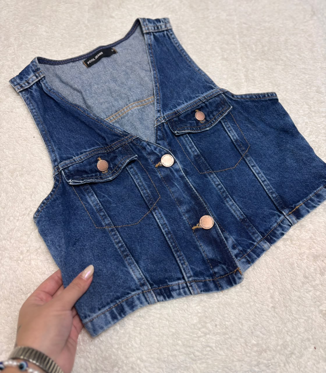 Cropped jeans com botões