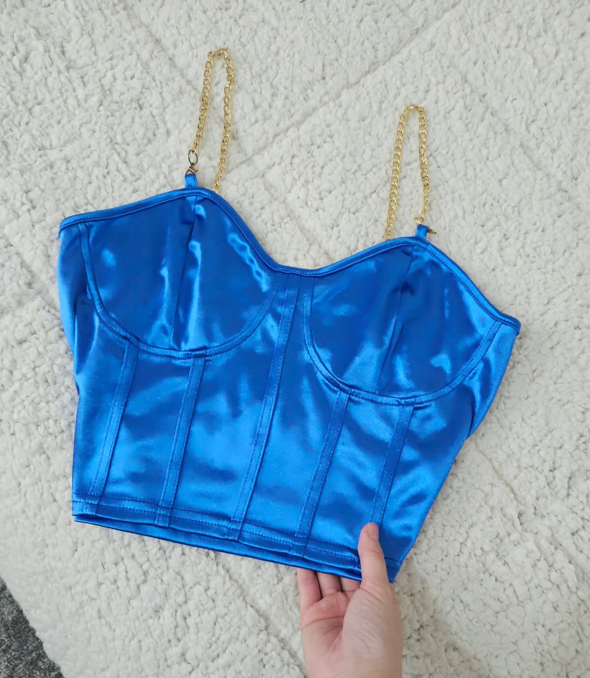 Corset azul acetinado