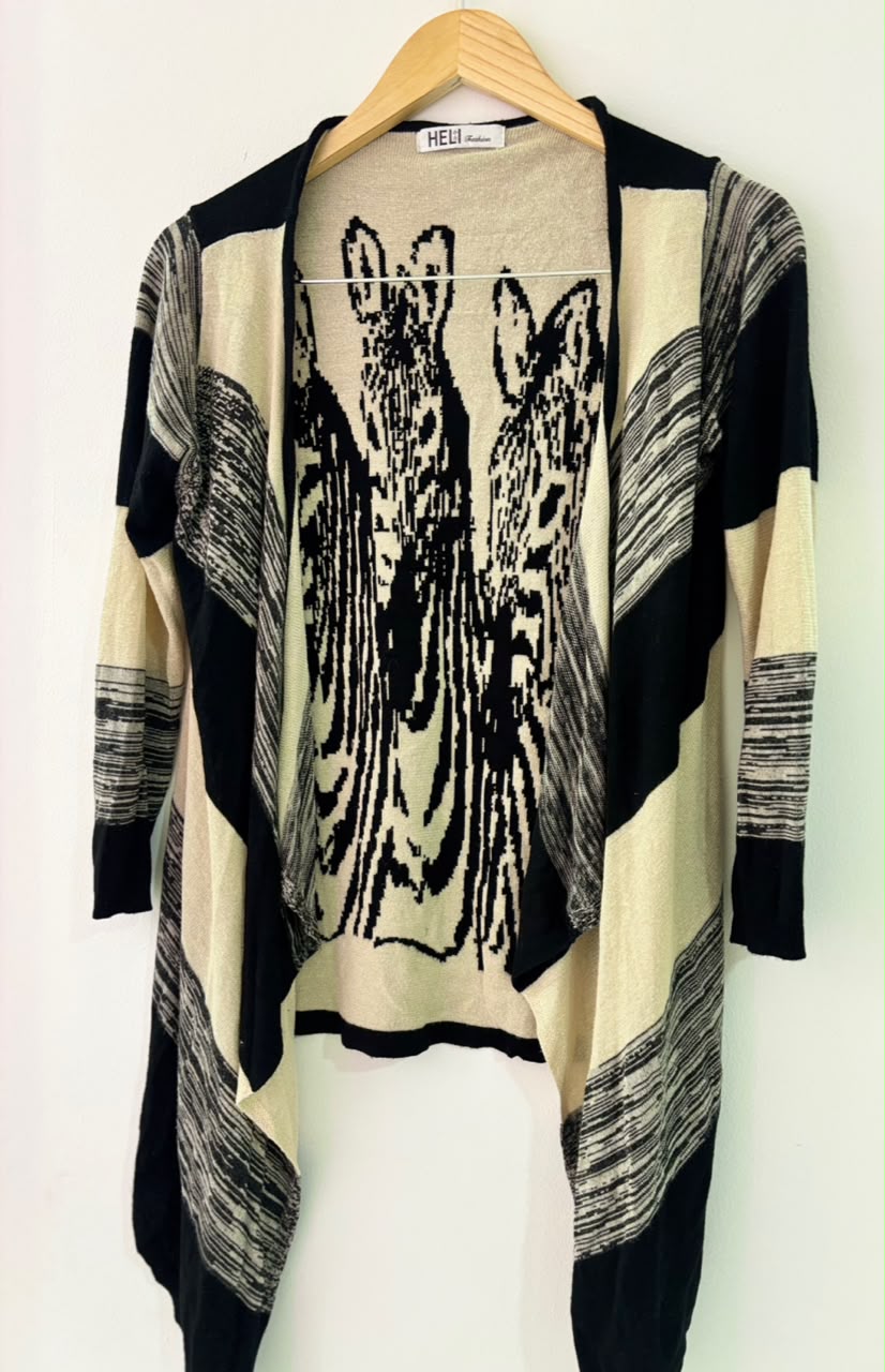 Cardigan estampado preto e bege